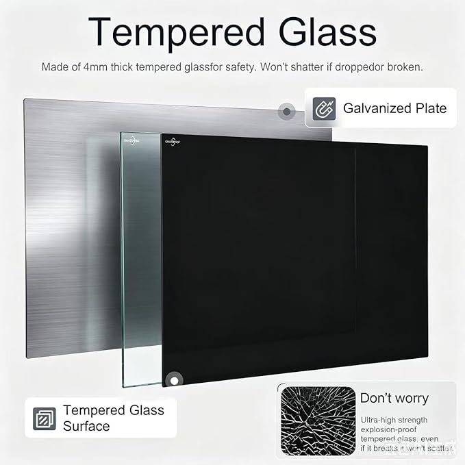 24 x 18 Magnetic Glass Blackboard, Frameless Glass Dry Erase Board for Wall, Home, Office, Classroom