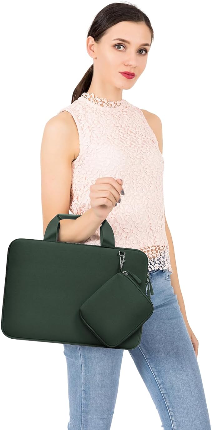 MOSISO Laptop Case 13.3 inch, 13-13.3 inch Laptop Sleeve Bag Compatible with MacBook Air/Pro 13 / Pro 14, HP Dell ASUS, Neoprene Carrying Computer Bag with Handle&Detachable Small Case, Emerald Green
