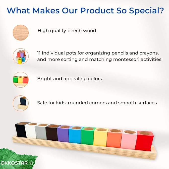 Montessori Crayon Holder for Kids - Craft Supply Organizer - Classroom Storage Caddy Case - Perfect for Colored Pencils [Crayons or Pencils NOT Included] (Large)
