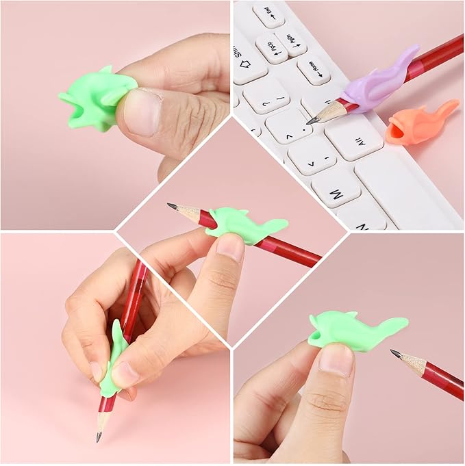 Nezyo 60 Pcs Pencil Grips for Kids Handwriting Grippers Silicone Ideal Pencil Holders Dolphin Writing Aid Grips Children Training for Kids Handwriting Toddlers Posture Correction Tools Writing Tools