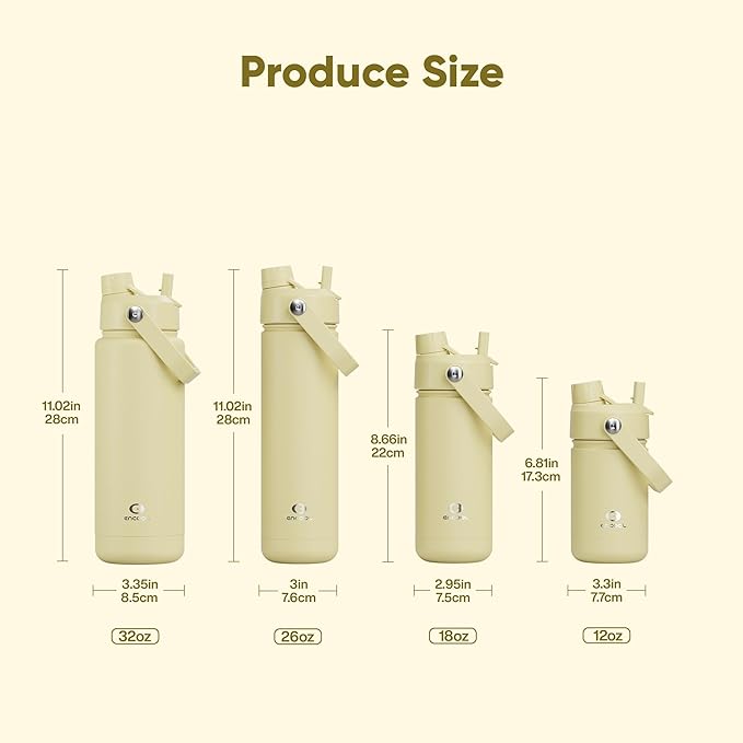 ENCOOL Insulated Water Bottle with Straw Stainless Steel Water Bottle, Leak-Proof, BPA-Free, Double Wall Vacuum Keeps Cold for 24 Hours for Sports, Travel, School (26 oz, Light Vanilla)