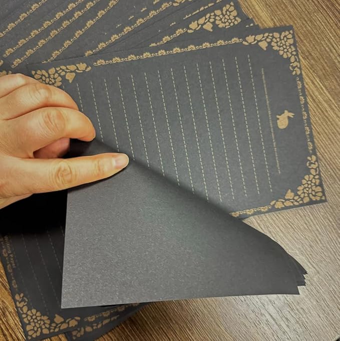 100 Sheets Black Rabbit Stationery Lined Paper,A5 Stationery Writing Paper with Antique Border Design,Letter Size (Unpunched) Ruled Filler Pape for Writing Letters,Vintage Invites