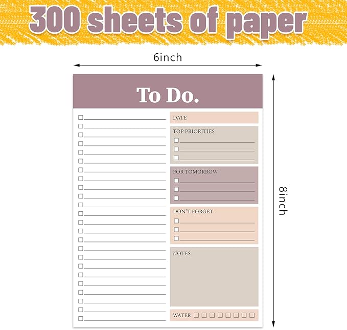 Spakon 300 Sheets Daily to Do List Notepad Notebook Library Card to Do Planner Checklist Memo Writing Pad Schedule Reminder Office Homework Planner for Task, 6" x 8(Elegant,White,Red)