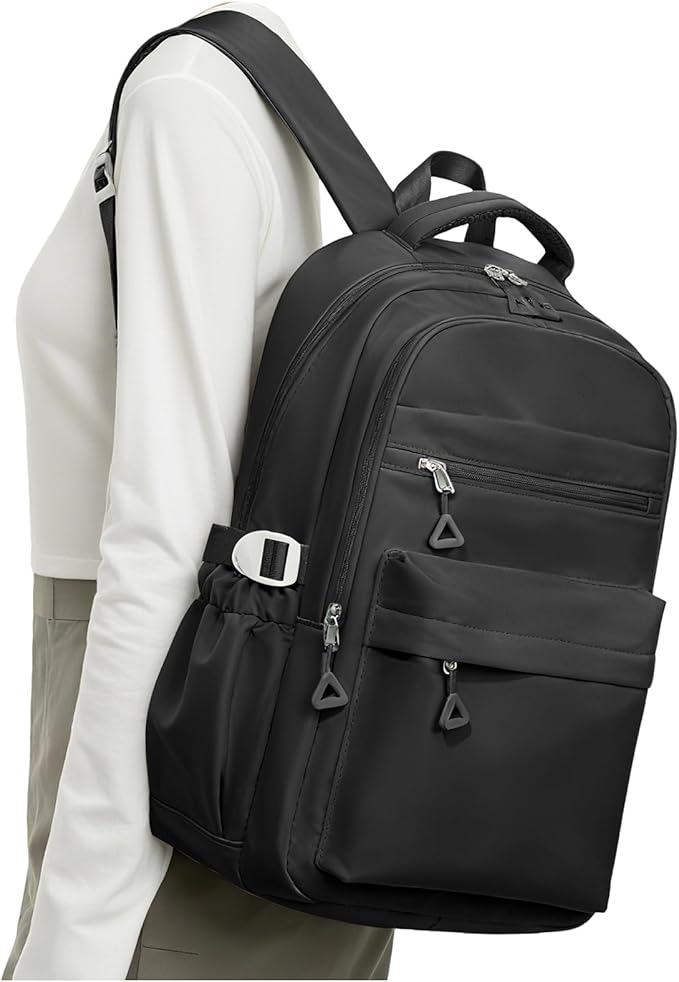 Black Backpack for College Students Women Men, Aesthetic Backpacks for Middle School, Waterproof Bookbag, Lightweight High School Backpack for Teens Boys Girls