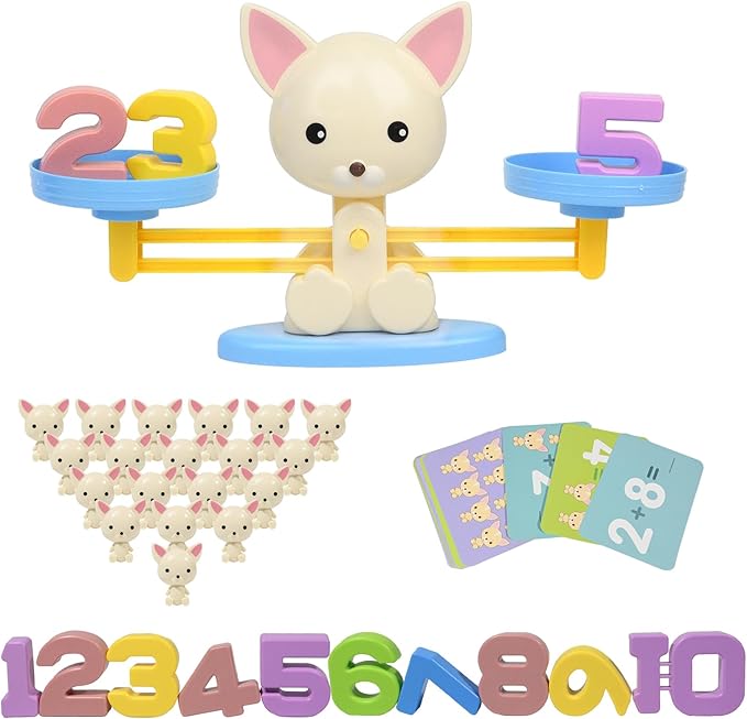 Puppy Balance Counting Toys, Cool Math Learning Games for Boys and Girls, Educational Number Toy Preschool Puppy Balance Counting Toy, Fun Children's Gift STEM Math Games Toys for Kids Age 3+(63 PCS)