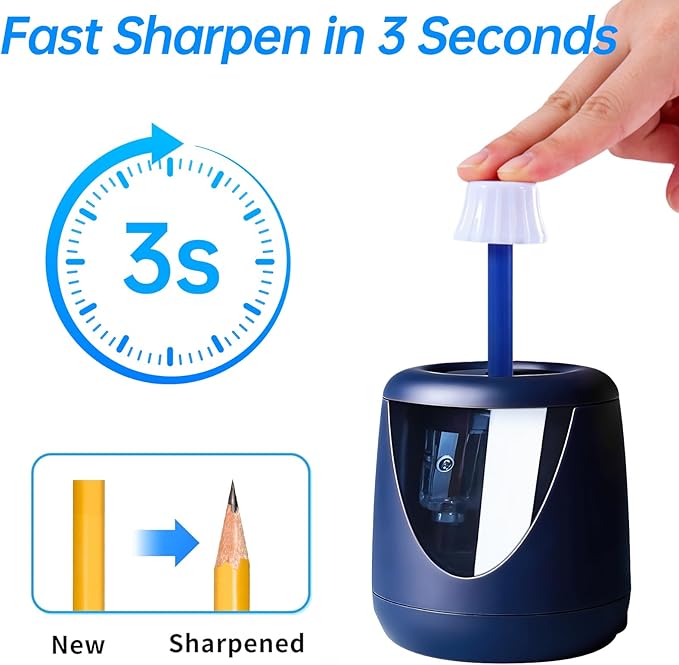 Battery-Powered Electric Pencil Sharpener, (Includes 2 Replacement Blades and 1 Cartoon Sticker) Suitable for Children, Classrooms, Offices, and Homes. Suitable for 6-8mm No. 2/Colored Pencils.