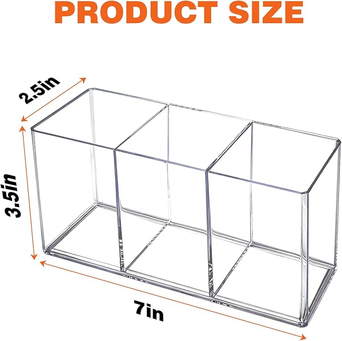 Acrylic Pen Holder for Desk, Plastic Pencil Holder for Desk, Small Desk Organizer for Home, Office, Classroom, Bathroom, Makeup Brush Organizer, Teacher Accessories(Clear)