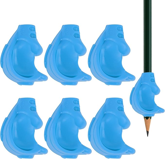 7PCS Kids Pencil Grips, Ergonomic Silicone Writing Aid for Children, Toddlers & Preschoolers, Handwriting Training Grip for Right & Left Hand (Blue)