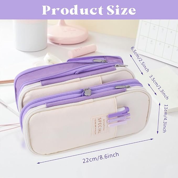 iSuperb Foldable Pencil Case Zipper Big Capacity Canvas Pencil Pouch Cosmetic Organizers Pen Bag Makeup Bags for Women (Purple)