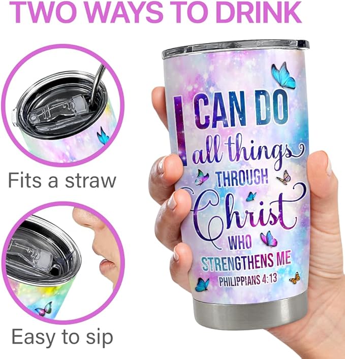 Christian Tumbler 20oz Stainless Steel Insulated Travel Mug Cup for Women Girls Inspiration Bible Verse Religious Gifts for Birthday Christmas