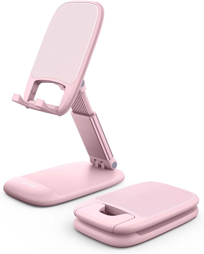 Lamicall Pink Phone Holder, Desk Accessories - Rose Gold Pink Office Cell Phone Holder, Desktop, Office Desks Accessories, Desk iPhone Decor Gifts for Women, for Mothers Day, 4-8'' Phone