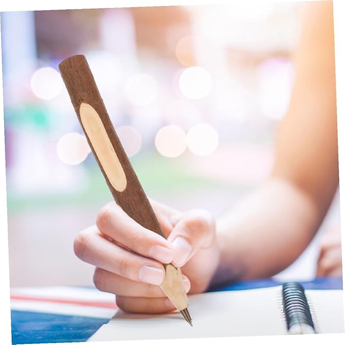 10pcs Portable Wooden Ballpoint Pens 17cm Natural Tree Bark Material Biodegradable Convenient Writing Pens for Home and Office Use