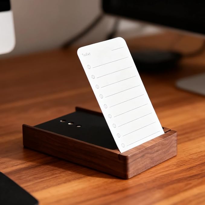 Undated Daily To Do List Planner with Walnut Stand and 100 Checklist Cards, Perfect for Daily Tasks and Goal Setting, Enhanced Productivity