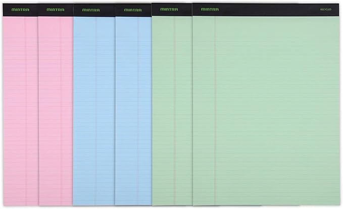 Mintra Office Colorful Legal Pads - Includes 2 Blue, 2 Pink, and, 2 Green Writing Pads, Micro Perforated Lined Sheets, Ideal for Professional & Personal Use, 8.5"x11" Narrow Ruled, 6 pack Pastel Set 3