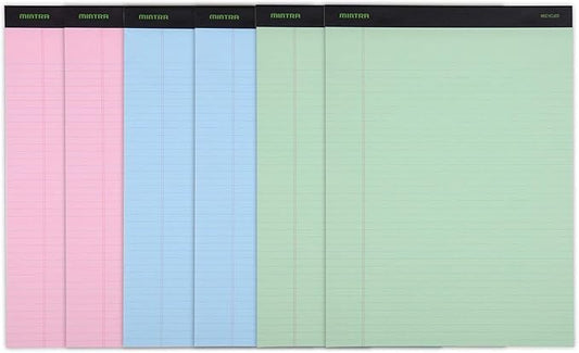 Mintra Office Colorful Legal Pads - Includes 2 Blue, 2 Pink, and, 2 Green Writing Pads, Micro Perforated Lined Sheets, Ideal for Professional & Personal Use, 8.5"x11" Narrow Ruled, 6 pack Pastel Set 3