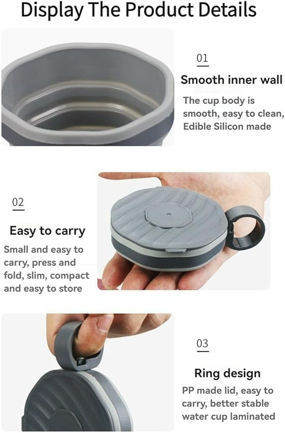 Portable Collapsible Coffee Cup Foldable Silicone Travel Mug with Lid & Carry Cord Leak-Resistant Heatproof & Easy to CleanIncludes 2 Cups (1 Gray + 1 Pink) (1 Grey+1 Pink)