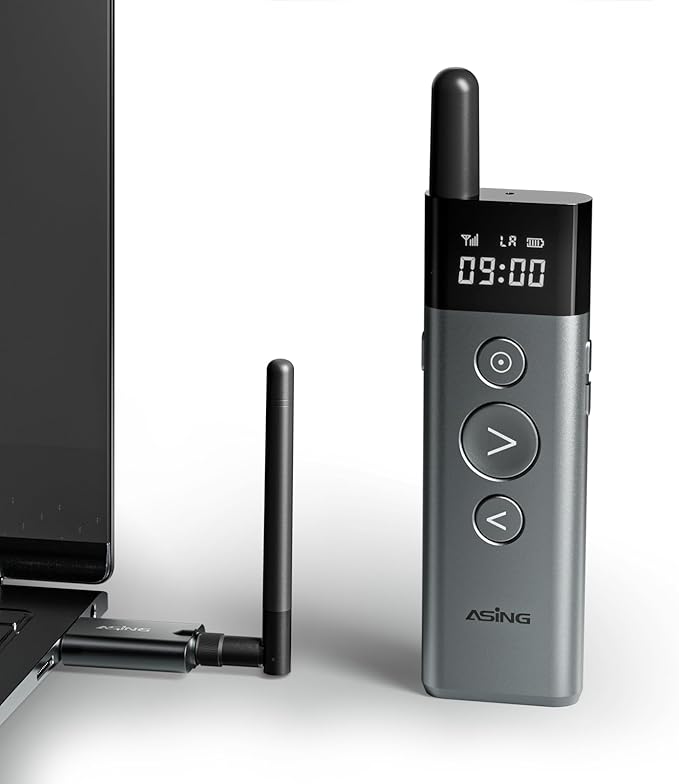 ASING Up to 980ft Long Range Wireless Presentation Remote, PowerPoint Clicker with Air Mouse, Volume Control, Spotlight and Magnifier Feature, Plug & Play for Windows/Mac,Ipad,Laptop & Keynote etc.