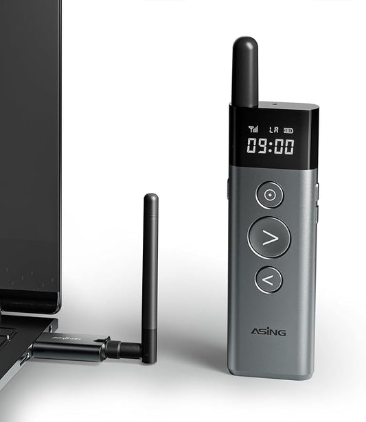 ASING Up to 980ft Long Range Wireless Presentation Remote, PowerPoint Clicker with Air Mouse, Volume Control, Spotlight and Magnifier Feature, Plug & Play for Windows/Mac,Ipad,Laptop & Keynote etc.