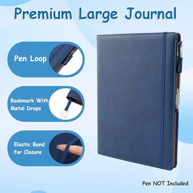 King Mills Hardcover Notebook 8.5 X 11 Inches, A4 Notebook Hardcover with Pen Loop, 192 Pages, 100GSM Premium Paper, A4 College Ruled Notebook w. PU Leather Cover, Royal Blue