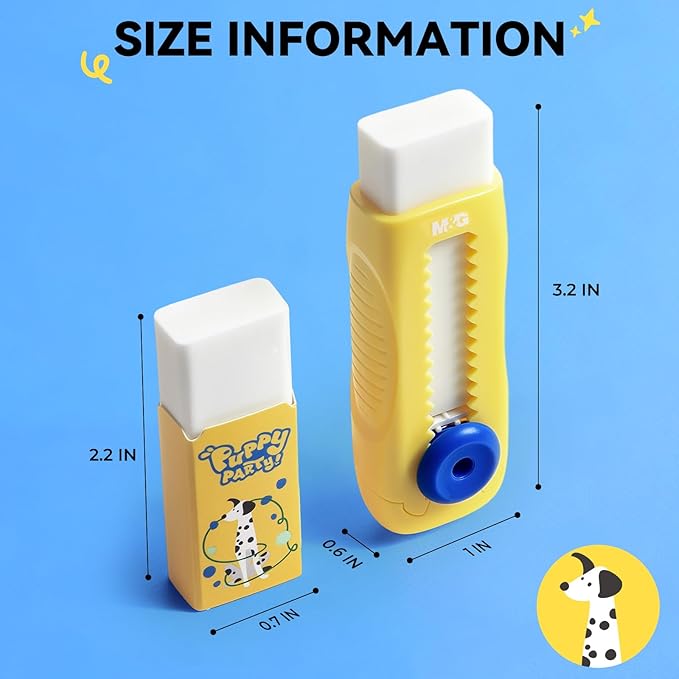 M&G 1+1 Pack Yellow Sliding Retractable Cute Eraser Set, Refillable Soft Large Rubber Eraser with Sleeve for Kids Students School Office Supplies