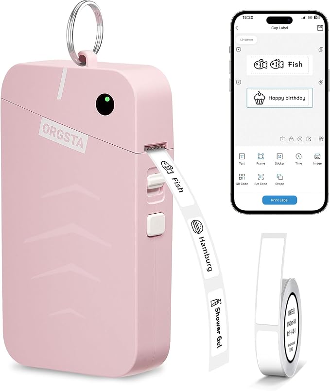 ORGSTA Label Maker, S001 Portable Bluetooth Label Maker Machine with Tape, Thermal Label Printer for Home, Office, School Organization, Wireless Mini Labeler Machine, Pink