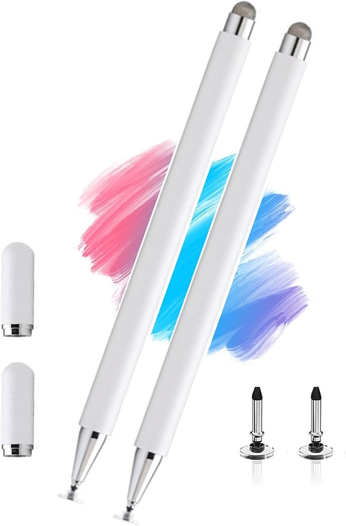 2-in-1 Stylus Pen for Samsung Galaxy Tab A11/A11+/A9/A9+/7 Lite/A7/A8/A8 Plus Stylus for iPad/iPhone/Fire/Lenovo/Pixel Tables All Android,&iOS Touch Devices (2*Stylus-White)
