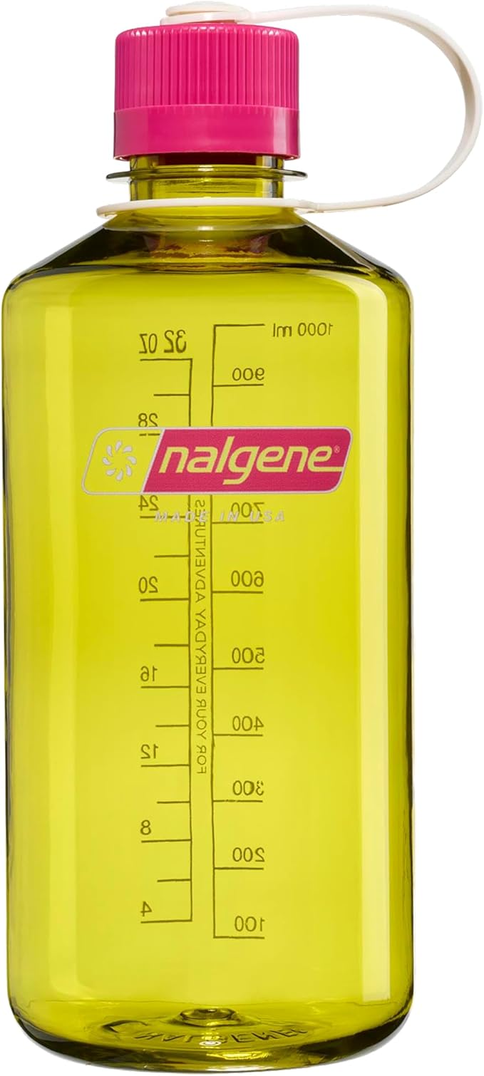 Nalgene 32 oz Narrow Mouth Water Bottle | BPA-Free, Durable & Leak Proof, Lightweight for Hiking & Gym – Thrill & Motion, Endive w/Fuschia Purple