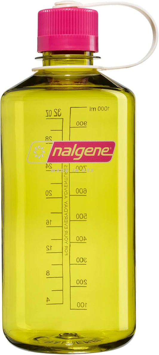 Nalgene 32 oz Narrow Mouth Water Bottle | BPA-Free, Durable & Leak Proof, Lightweight for Hiking & Gym – Thrill & Motion, Endive w/Fuschia Purple