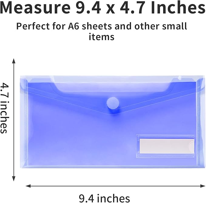 Sooez 24 Pack Plastic Pencil Pouch, Clear Poly Envelopes File Bill Bag with Label Pocket, Plastic Pencil Case Bulk for A6 Size Files Money Envelopes for Cash Storage, Teacher School Office Supplies