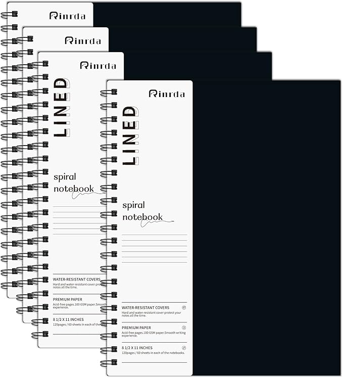 Large Lined Notebook Spiral Notebook 8.5" x 11"-4 Pack LINED Notebook 7mm Ruled Hardcover Notebook 120 Pages 100 GSM Thick Paper Notebook Hardcover Journal for School, Office,Study and Notes