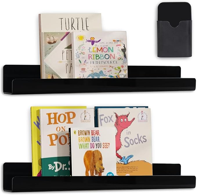 2 Pack Magnetic Bookshelf for Whiteboard — Heavy Duty Magnetic Shelf for Classroom & Office, Holds Books, Markers & Erasers, Teacher Supplies, Black