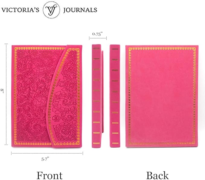 VICTORIA'S JOURNALS Magnet Journal, Carving Vintage Notebook Faux Leather Hard Cover Personal Diary Lined Pages Ribbon Bookmark, 8'' x 5.7''
