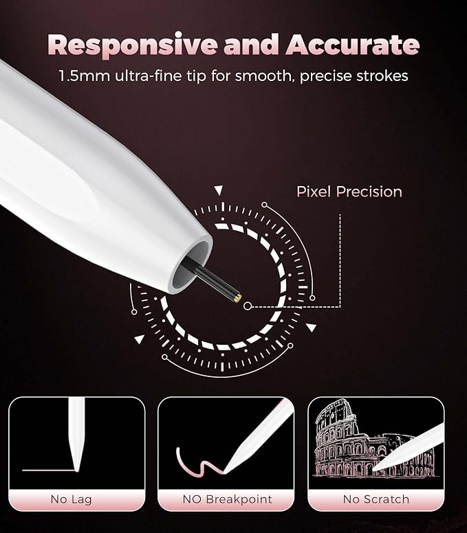 Stylus Pen for Touchscreen, CMARS Universal Tablet Pen for Apple iPad/iPhone/Samsung/Huawei/Xiaomi/Android and More Devices, Rechargeable Tablet Stylus with Magnetic Function - Gradient Pink