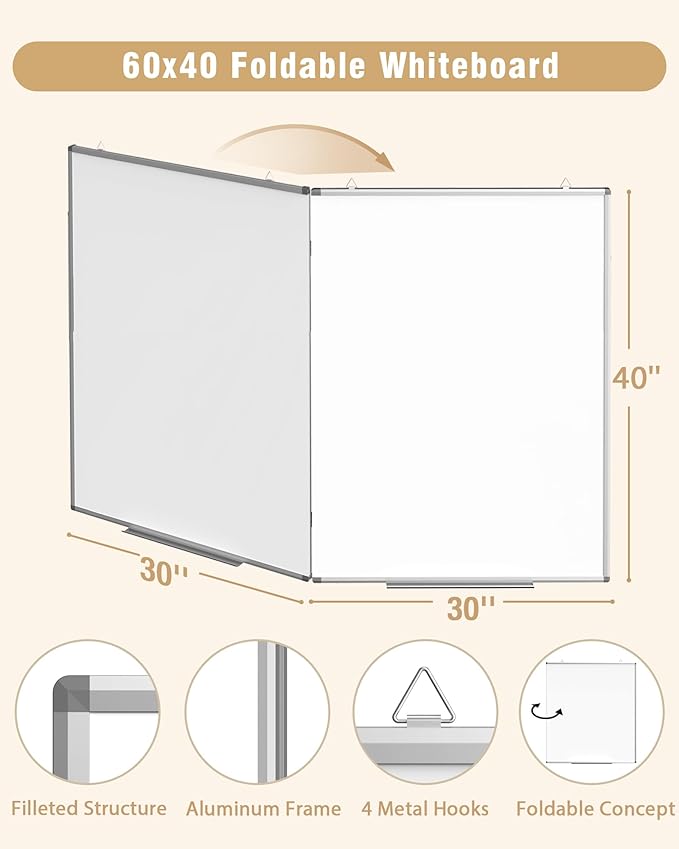 60"X 40" Large Magnetic Dry Erase Whiteboard, Wall Hanging Board with 4 Pens & 1 Dry Erasers & 6 Magnets, Sliver Aluminum Frame White