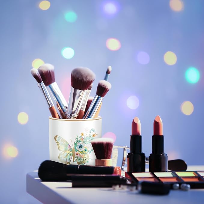 Cute Pen Holder for Desk, Ceramic Durable Pencil Cup, Simple&Modern Style Makeup Organizer, Multifunctional Office Supplies for Home, Kids and School, Butterfly Pattern