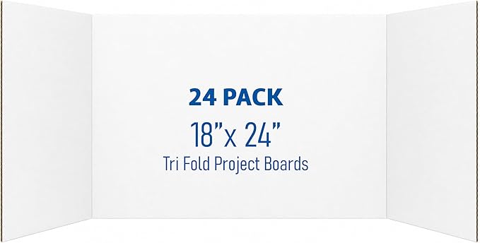 Flipside Products 18" x 48" White Project Boards, Pack of 24, Trifold, Presentation Board, DIY Projects, Small Display, Science Fair, Classroom, Clubs, 4H, Graduation