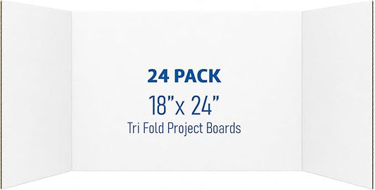 Flipside Products 18" x 48" White Project Boards, Pack of 24, Trifold, Presentation Board, DIY Projects, Small Display, Science Fair, Classroom, Clubs, 4H, Graduation