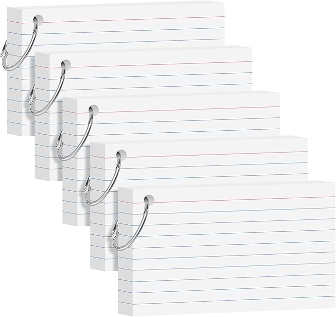 White Index Cards 3x5 Inch Flash Cards with Ring Lined Flashcards Heavyweight Note Cards for Studying School Supplies College, 200 Count