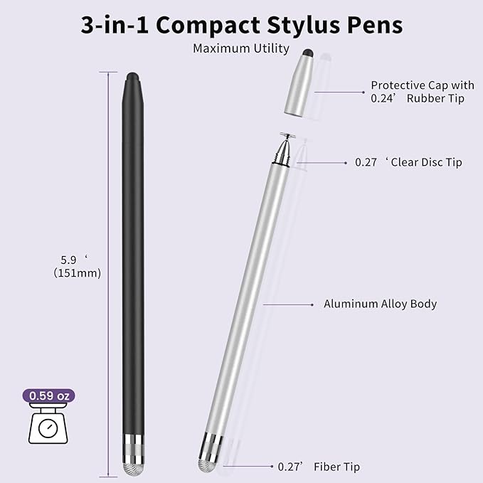 Stylus(3-in-1), Stylus Pen for Touchscreen, Universal Stylus High Precision Sensitivity, Stylus Pen for Iphone,ipad, Android, Galaxy Microsoft, Chromebook Tablet,Compatible for Capacitive Touch Screen