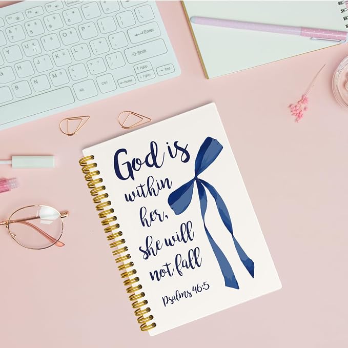 JKMBN Navy Blue Christian Bible Study Spiral Notebook Jouranl for Women