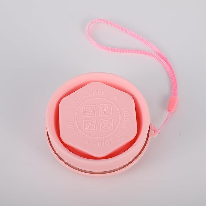 Qiao&Kai Collapsible Silicone Cup 6oz(180ml) with Gift Box – Portable, Leak-Proof Travel Tumbler for Hiking, Camping, Gym & Daily Use – BPA-Free, Eco-Friendly (Pink)