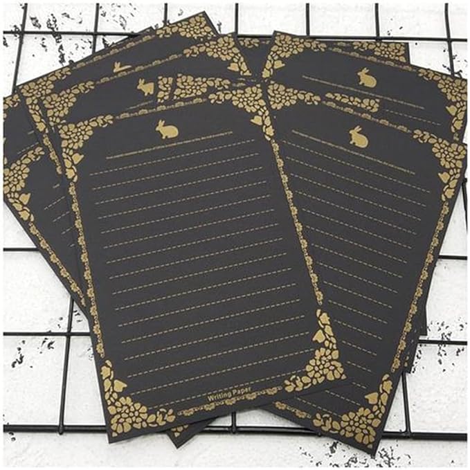 100 Sheets Black Rabbit Stationery Lined Paper,A5 Stationery Writing Paper with Antique Border Design,Letter Size (Unpunched) Ruled Filler Pape for Writing Letters,Vintage Invites