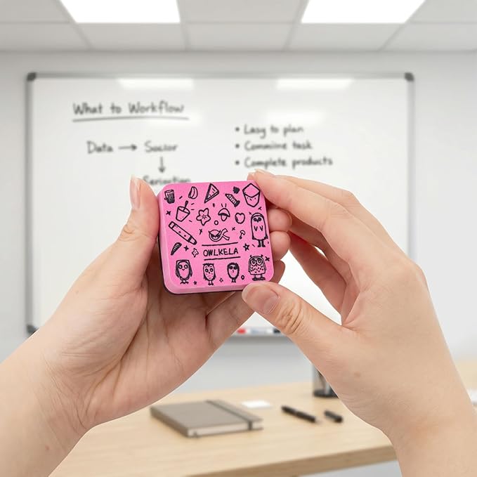 OWLKELA 30Pcs Dry Erase Erasers, Magnetic Whiteboard Eraser, Mini Whiteboard Cleaning Pads for Classroom, Office and Home, Pink