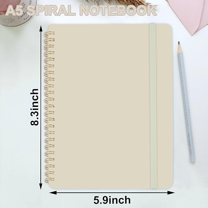 Utron Spiral Notebook For Women & Men, 2PCS Spiral Journal Notebooks, 5.9 x 8.3” College Ruled Notebook For Work Notes, Journal Writing, And Daily Life Entries (Beige) (Pack of 3)