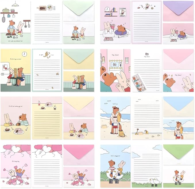 Monolike Happy and Lucky Ver.2 Letter Paper and Envelopes Set - 8Type, 32 Letter Paper + 16 Envelopes