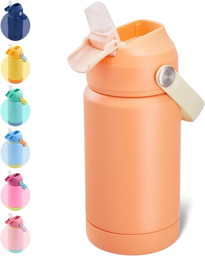 Kerilyn 12oz Water Bottle, Stainless Steel Insulated Water Bottle with Straws Leak-Proof, Water Cup Double Wall Vacuum, BPA Free, Vibrant Orange