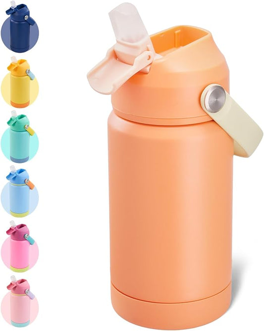 Kerilyn 12oz Water Bottle, Stainless Steel Insulated Water Bottle with Straws Leak-Proof, Water Cup Double Wall Vacuum, BPA Free, Vibrant Orange
