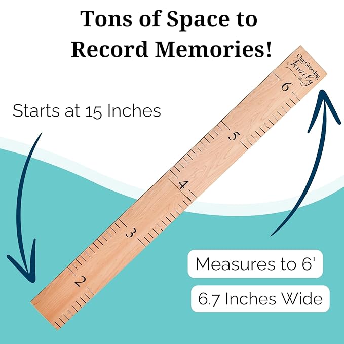 Headwaters Studio Wooden Growth Chart – Kids Height Chart, Wall Measurement for Kids, Height Chart for Wall, Growth Ruler for Children – Our Growing Family, Natural (6.7" to 6.5")
