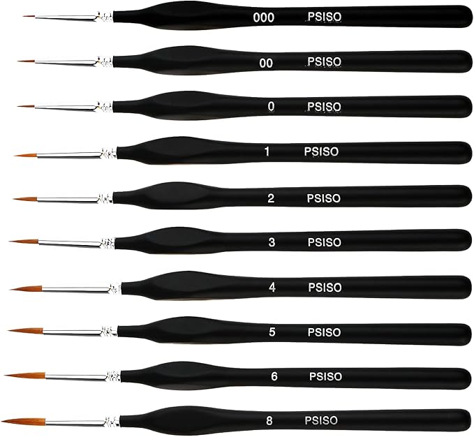 PSISO 10 PCS Miniature Paint Brushes Kit, Fine Detail Painting Brush Micro Professional Tiny Paints Brush Set for Watercolor, Oil, Face, Acrylic, Nail, Line Drawing, Scale Model Painting