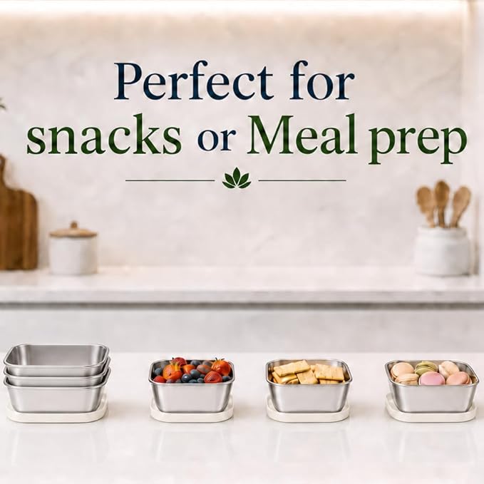 Modaniam Flexibento - Stainless Steel Snack Container Set with Silicone Lids - 2 pack 14 OZ each